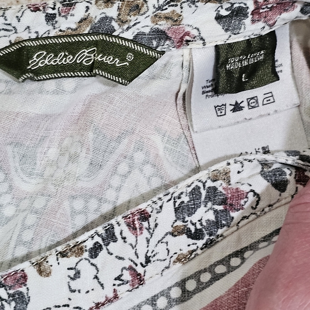 Eddie Bauer L Pink Beige Boho Floral Paisley Midi Skirt 100% Cotton Cottagecore - Picture 5 of 5